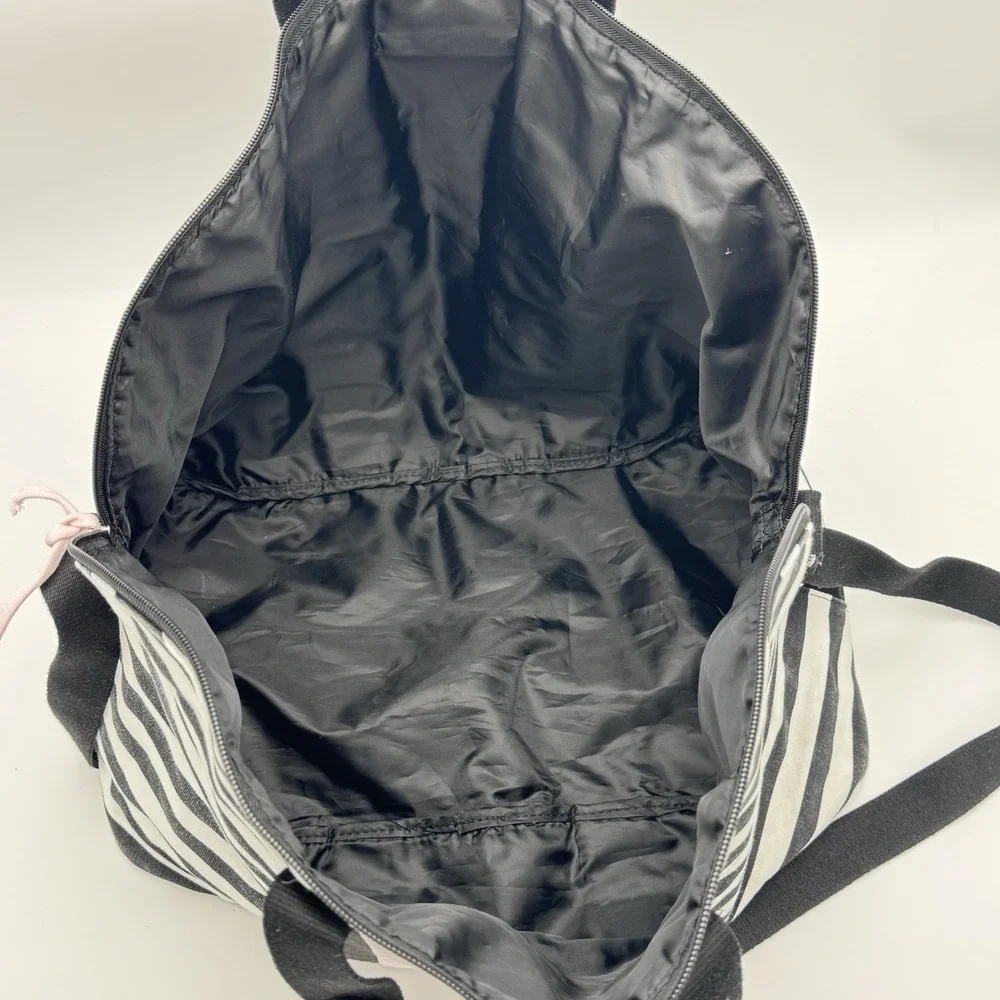 Victorias Secret Overnight Duffle Bag Weekend Tote VS Pink Black Stripe Crossbod